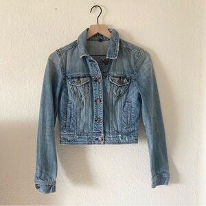 American Eagle Slightly Distressed Denim Cropped Jacket